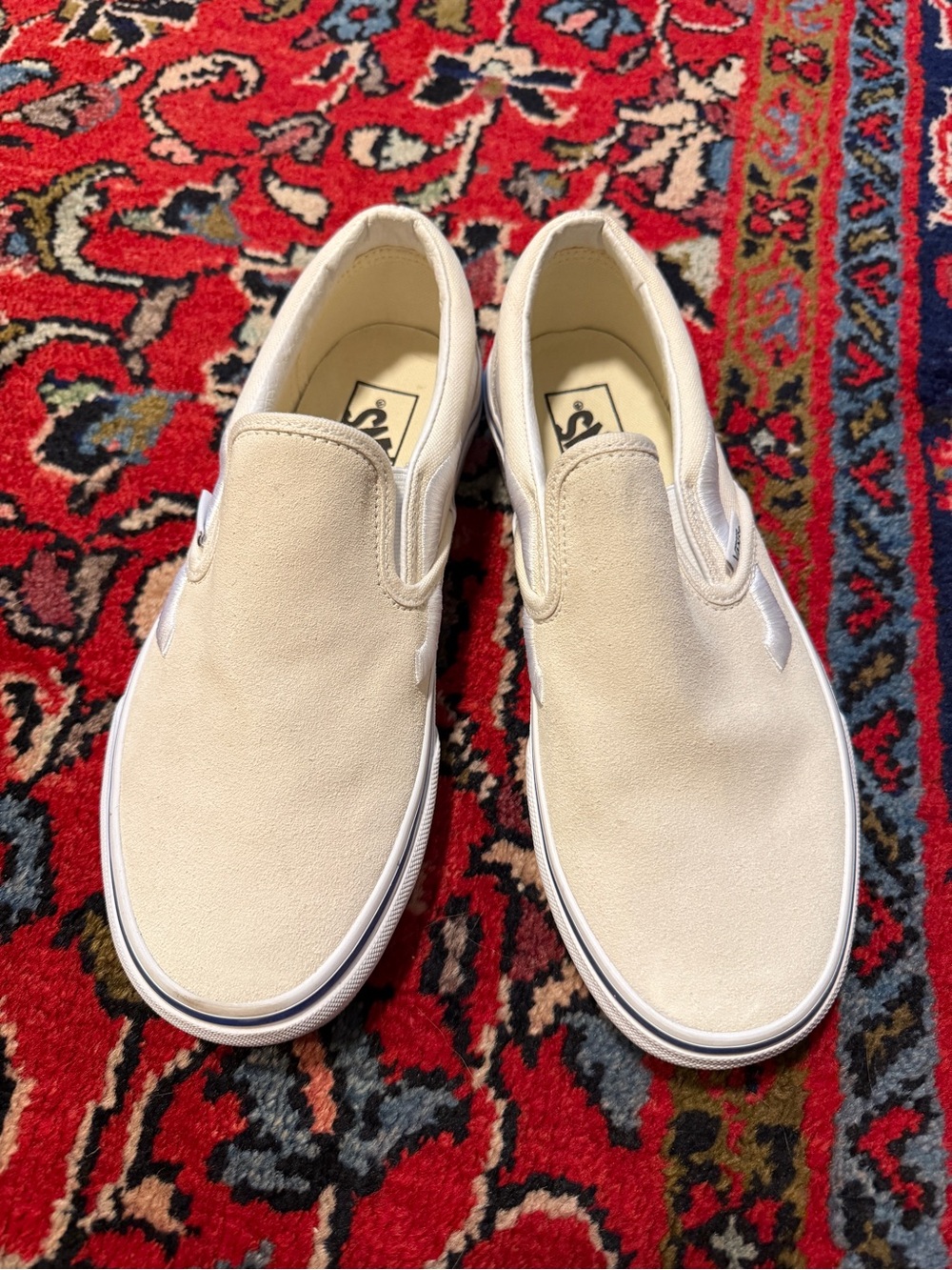 Vans Slip-On Sneakers in Cream Canvas and Leather